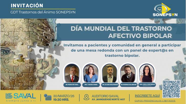 Día Mundial del Trastorno Afectivo Bipolar, Sociedad de Neurología, Psiquiatría y Neurocirugía de Chile, Sonepsyn